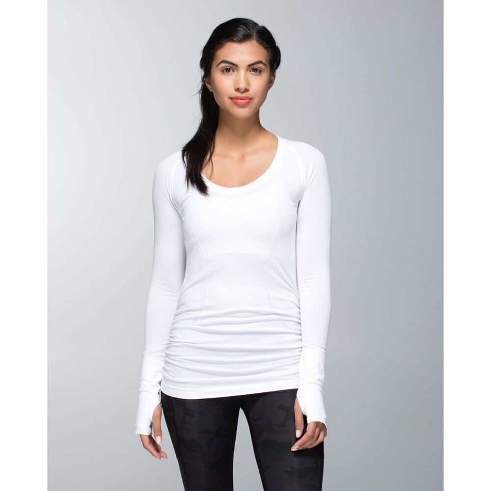 Lululemon Run: Swiftly Tech Long Sleeve Scoop *Ruched Heathered White size 8